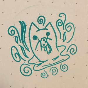 Clearance Pre-inked ghost spirit eating voodoo doll  Halloween stamp seafoam green ink- cute stationery gift spooky Samhain fall gift shadow