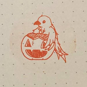 Clearance Pre-inked crow/raven pumpkin Halloween stamp orange ink- cute stationery gift- bird lover- spooky festive Samhain fall autumn gift