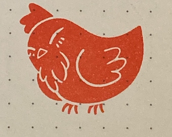 Clearance** Pre-inked barnyard chicken stamp- red ink- cute stationery gift- farm backyard chick rooster bird lover gift original artwork