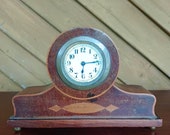 Antique Swiss Made 19 20th century mantel carriage wind up mechanism clock. Wooden made, rosewood.