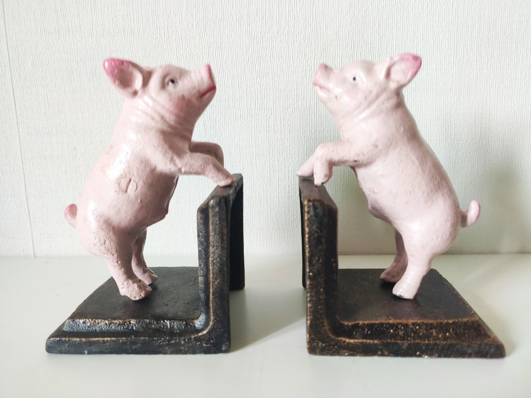 Pair Bookends With Pigs Etsy