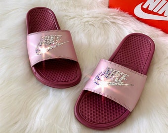 nike slippers with gold check