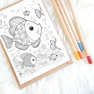 Fish Coloring Page, Color Book Page, Instant Digital Download Coloring Page, Beach Coloring Page, Kids Coloring Page, Cute Fish Coloring