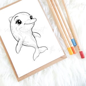 Dolphin Coloring Page, Instant Digital Download Coloring Page, Beach Coloring Page, Kids Coloring Page, Cute Dolphin Coloring Pages