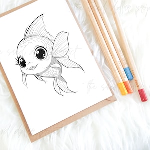 Fish Coloring Page, Instant Digital Download Coloring Page, Beach Coloring Page, Kids Coloring Page, Adorable fish Coloring Page