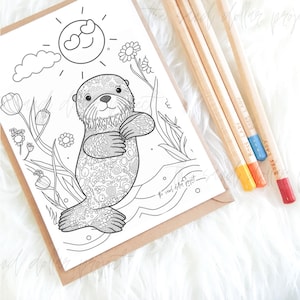 Otter Coloring Pages, Instant Digital Download Coloring Page, Beach Coloring Page, Kids Coloring Page, Coloring Pages, Kids Activity