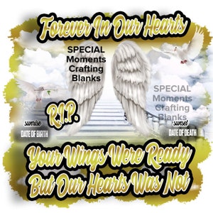 Photoshop Half T-shirt Design. Affinity Designer. Funeral RIP Memorial, Heaven, Rest In Peace, Wings, Digitial Template
