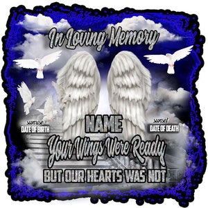 Photoshop Half T-shirt Design. Affinity Designer. Funeral RIP Memorial, Heaven, Rest In Peace, Wings, Digitial Template