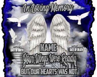 Photoshop Half T-shirt Design. Affinity Designer. Funeral RIP Memorial, Heaven, Rest In Peace, Wings, Digitial Template
