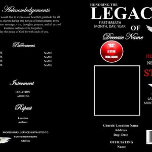 Programa funerario editable totalmente diseñado de Microsoft Word Letter Size 8pg