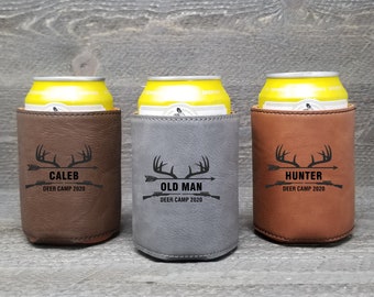 Personalized Can Coolers, Engraved Can Holders, Bottle Holder, Deer Hunting, Deer Camp Beer Can Holder