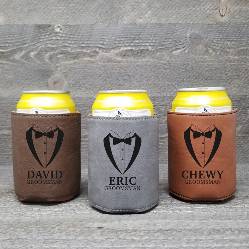 Personalized Can Coolers, Groomsmen Gifts, Engraved Can Holders, Bottle Holder 