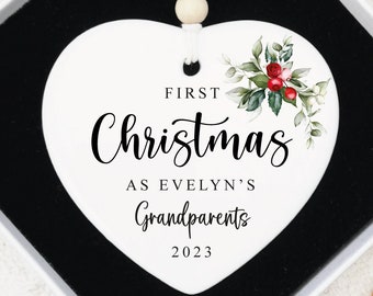 Personalised First Christmas as Grandparents Grandma Nana Grandpa Bauble Hanging Ceramic Ornament Gift, Christmas Keepsake STYLE0