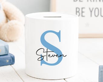 Personalised Ceramic Money Box | Custom Name Initial | Gift for Her | Gift for Him | Piggy Bank | Birthday | Home Gift | New Baby