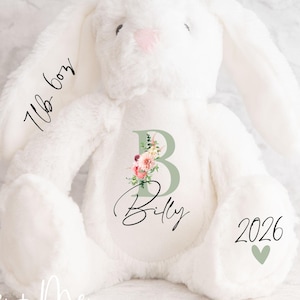 Personalised First Teddy | Soft White Bunny | New Born Teddy | New arrival | My First Bear | Custom Printed Name Teddy Rabbit Bunny MN14