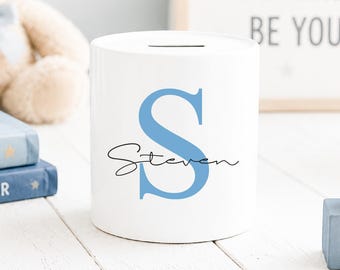 Personalised Inital and Name Ceramic Money Box | Custom Text  Gift | Gift for Her | Gift for Him | Piggy Bank | Birthday | Savings Box