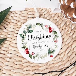 First Christmas as Grandparents Grandma Nana Grandpa Christmas Keepsake | Christmas Tree Decoration | Personalised Ceramic Bauble STYLE0