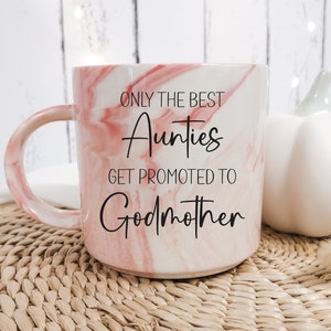 Auntie Promotion Marble Mug Gift, Personalised Mug for Godparents, Godmother Proposal Keepsake NM05
