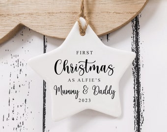 First Christmas as Parents Mummy Daddy | Christmas Keepsake | Christmas Tree Decoration | Personalised Ceramic Bauble STYLE5