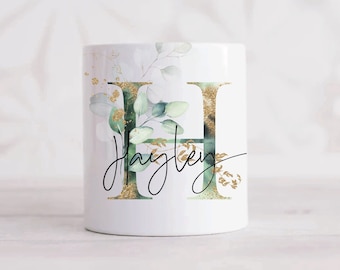 Eucalyptus Personalised Money Box, Piggy Bank for Girl, Personalized Savings Jar, Custom Name Coin Bank, Ceramic Money Bank NM08