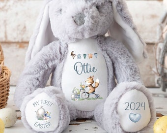 First Easter Personalised First Teddy | Soft Grey Bunny | New Born Teddy | New arrival | My First Bear | Keepsake Teddy Bear Rabbit Bunny