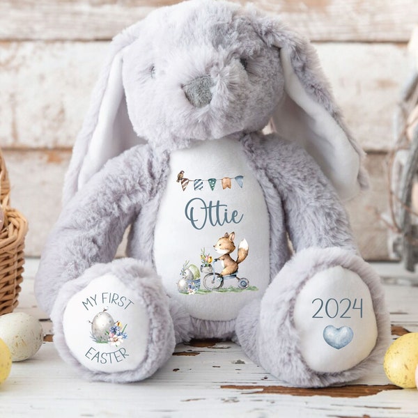 First Easter Personalised First Teddy | Soft Grey Bunny | New Born Teddy | New arrival | My First Bear | Keepsake Teddy Bear Rabbit Bunny