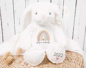 Personalised First Teddy Boho Rainbow | White Bunny Teddy | New Born Teddy | New arrival | My First Bear | Custom Printed Teddy Bear NM18