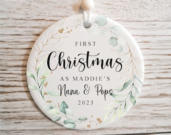 First Christmas as Grandparents Grandma Nana Grandpa Christmas Keepsake | Christmas Tree Decoration | Personalised Ceramic Bauble STYLE8