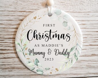 First Christmas as Parents Mummy Daddy | Christmas Keepsake | Christmas Tree Decoration | Personalised Ceramic Bauble STYLE8