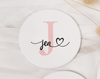 Personalised Ceramic Coaster Name with Heart / Custom Initial and Name Coaster / Gift for Her / Gift for Him