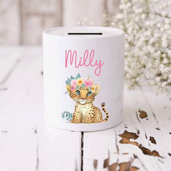 Cute Animal Personalised Ceramic Money Box | Gift for Her | Custom Name Piggy Bank | Birthday | Home Gift | New Baby NM37