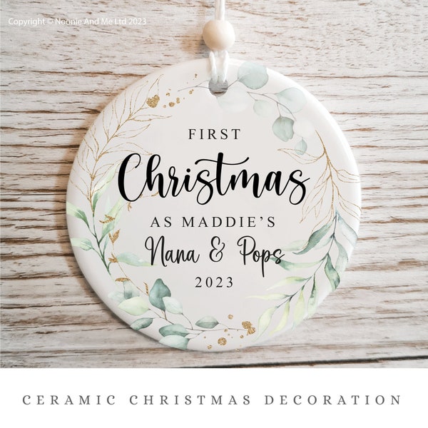 First Christmas as Grandparents Grandma Nana Grandpa Christmas Keepsake | Christmas Tree Decoration | Personalised Ceramic Bauble STYLE8