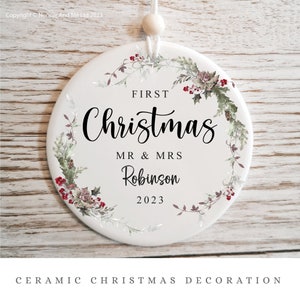 First Christmas Married Personalised Hanging Ceramic Ornament Gift, Christmas Keepsake, Newly Married Gift STYLE3