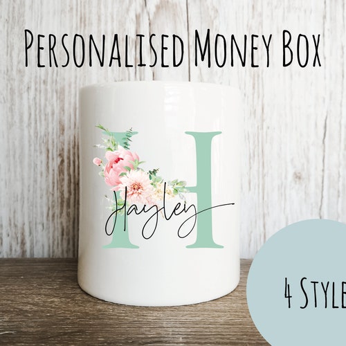 Personalised Ceramic Money Box Custom Name Initial Gift - Etsy UK