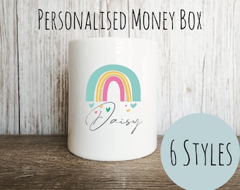 Personalised Rainbow Money Box | Custom Name Initial | Gift for Her | Gift for Him | Piggy Bank | Birthday | Wedding | New Baby NM09