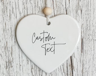 Personalised Custom Text Decoration Heart | Ceramic Bauble Tag | Ornament | Home Decoration | Christmas Birthday Wedding Gift Tag NM02