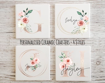 Personalised Ceramic Coaster Square | Custom Name Initial Coaster | Gift for Her | Gift for Him | Gifts for Home | Birthday | Wedding NM11