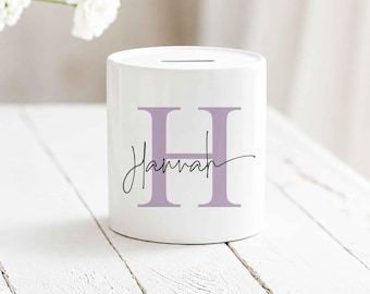 Personalised Ceramic Money Box | Custom Name Initial | Gift for Her | Gift for Him | Piggy Bank | Birthday | Home Gift | New Baby NM01