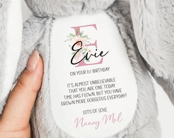 1st Birthday Bunny Personalised Poem Teddy, First Birthday Gift NM14