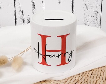 Personalised Ceramic Money Box | Custom Name Initial | Gift for Her | Gift for Him | Piggy Bank | Birthday | Home Gift | New Baby