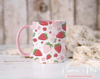 Strawberry Mug | Cute Pink Fruit Mug | Kawaii Coffee Cup | Gift for Her