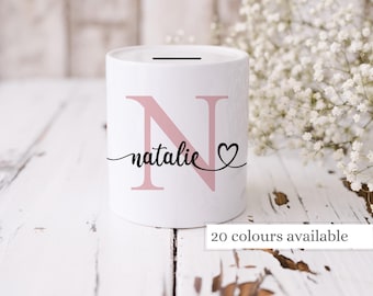 Personalised Ceramic Money Box | Custom Name Initial | Gift for Her | Gift for Him | Piggy Bank | Birthday | Home Gift | New Baby NM06
