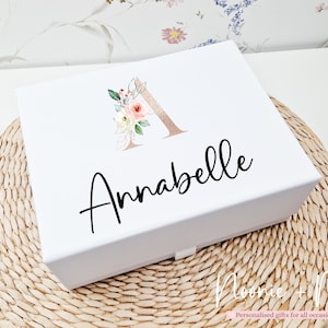 Large Luxury Gift Box with Floral Rose Gold Effect Initial | Personalised Monogram Gift Box, Empty Gift Box, Small Medium Gift Box NM10