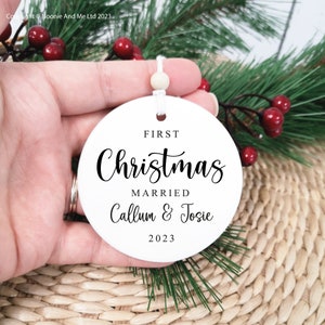 First Christmas Married Personalised Hanging Ceramic Ornament Gift, Christmas Keepsake, Newly Married Gift STYLE5