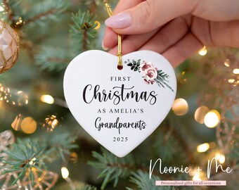First Christmas as Grandparents | Christmas Tree Decoration | Personalised Ceramic Bauble Heart
