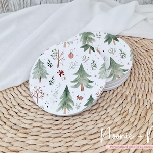 Christmas Tree Ceramic Coaster Gift Set of 2, 4 | Christmas Gift for Her | Festive Home Decor | Christmas Tree Pattern Drink Cup mats CM06