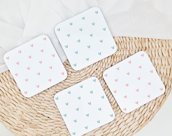 Hearts Wooden Coasters | Country Style Heart Pattern | Gift for Her | Housewarming Gift | Mother's Day | Custom Tea Coffee Coaster