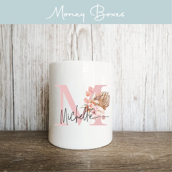 Personalised Ceramic Money Box Custom Name Initial Gift - Etsy UK