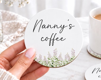 Personalised Scottish Cottagecore Coasters, Highland Lavender  Watercolour Design, Scottish Gift, Country Home Decor, Wooden Coasters