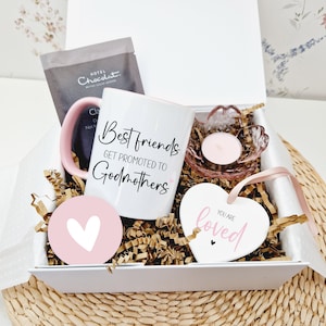 Coffret cadeau promotion marraine, tasse personnalisée pour parrain et marraine, souvenir proposition marraine, coffret cadeau de remerciement de luxe NM05